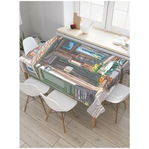 Скатерть прямоугольная JoyArty на кухонный стол "Французские уличные кофейни" из оксфорда, 120x145 см