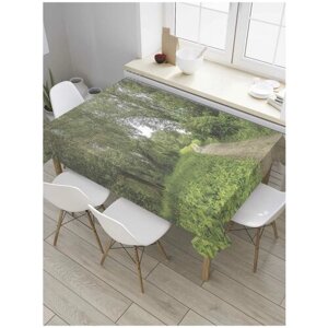 Скатерть прямоугольная JoyArty на кухонный стол "Грунтовая дорога в лесу" из оксфорда, 120x145 см