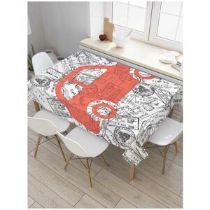 Скатерть прямоугольная JoyArty на кухонный стол "Красная машина в штампах" из оксфорда, 180x145 см