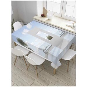 Скатерть прямоугольная JoyArty на кухонный стол "Окно на террасу" из оксфорда, 120x145 см