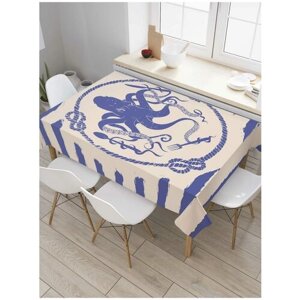 Скатерть прямоугольная JoyArty на кухонный стол "Осьминог и полосы" из оксфорда, 120x145 см