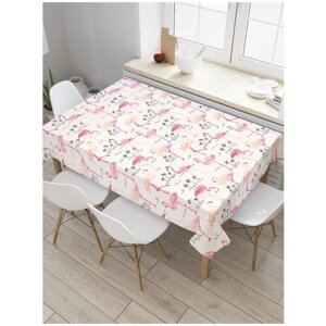 Скатерть прямоугольная JoyArty на кухонный стол "Парад фламинго" из оксфорда, 120x145 см