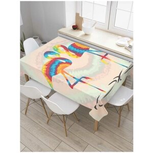 Скатерть прямоугольная JoyArty на кухонный стол "Радужные фламинго" из оксфорда, 120x145 см
