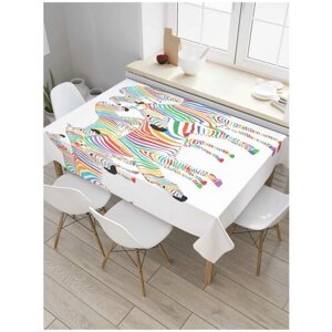 Скатерть прямоугольная JoyArty на кухонный стол "Радужные зебры" из оксфорда, 120x145 см