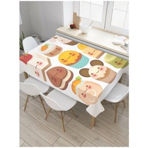 Скатерть прямоугольная JoyArty на кухонный стол "Веселые пирожные" из оксфорда, 180x145 см