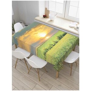 Скатерть прямоугольная JoyArty на кухонный стол "Встреча заката на поле" из оксфорда, 180x145 см