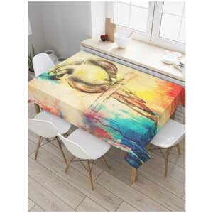 Скатерть прямоугольная JoyArty на кухонный стол "Задумчивый попугай" из оксфорда, 180x145 см
