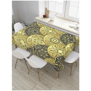 Скатерть прямоугольная JoyArty на кухонный стол "Золотые круги" из оксфорда, 180x145 см