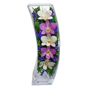 Стабилизированные цветы в колбе "Радость"композиция из орхидей в вакууме