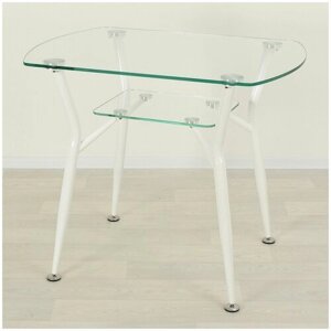 Стеклянный стол для кухни Квадро 32 прозрачный/белый (800х600 мм)