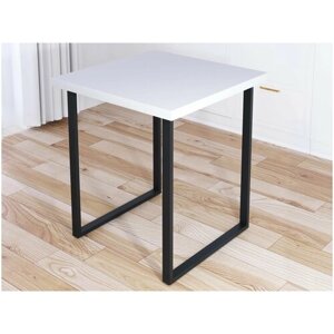 Стол кухонный Loft квадратный со столешницей белого цвета из массива сосны 40 мм и черными металлическими ножками, 70x70х75 см