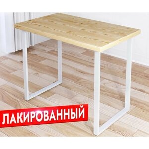 Стол кухонный Loft с лакированной столешницей из массива сосны 40 мм и белыми металлическими ножками, 110х75х75 см