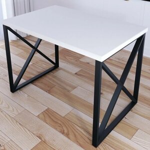 Стол кухонный Loft со столешницей белого цвета из массива сосны 40 мм и черными металлическими крестообразными ножками, 110х60х75 см
