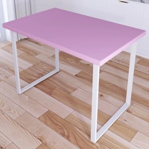 Стол кухонный Loft со столешницей розового цвета из массива сосны 40 мм и белыми металлическими ножками, 90х60х75 см