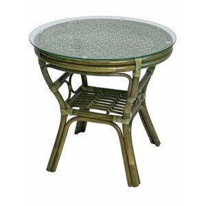 Стол с плетеной столешницей из натурального ротанга Петани, цвет олива