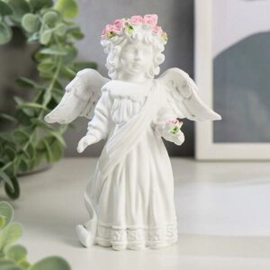 SUI Сувенир полистоун "Белоснежный ангел в кружевном наряде, с розой" 12х10,5х4,3 см