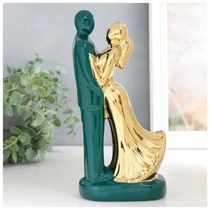 Сувенир керамика "Влюблённые" тёмно-зелёный с золотом 22х10х6,5 см