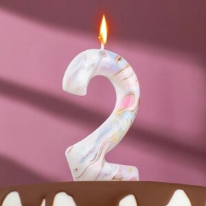 Свеча в торт "Белый мрамор", цифра "2", гигант, 12,5 см
