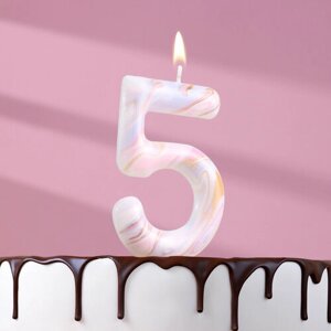 Свеча в торт "Белый мрамор", цифра "5", гигант, 9 см