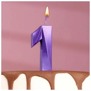 Свеча в торт Грань , цифра 1 , фиолетовый металлик, 6,5 см