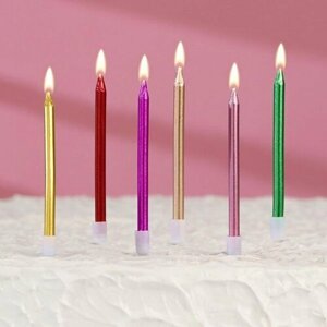 Свечи в торт коктейльные "С днем рождения", 6 шт, 6.5 см, металлик
