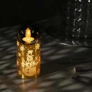 Светодиодная фигура «Золотистая свеча со снеговиком» 5 9 5 см, пластик, батарейки AG13х3, свечение тёплое белое