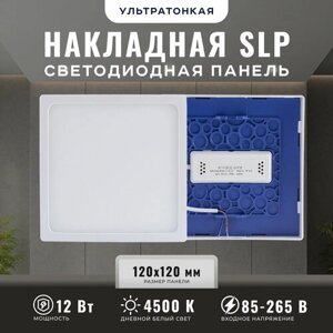 Светодиодный светильник-панель в форме квадрата / Накладная светодиодная квадратная панель с изолированным драйвером / Встраиваемое LED освещение для внутренних помещений / PF 0.5 / 12Вт / ДБ 4500К / 960Лм / IP40