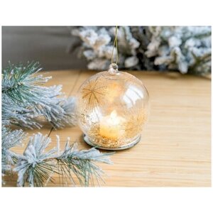 Светящийся ёлочный шар золотой салют, тёплый белый LED-огонь, 10 см, батарейки, Peha Magic GF-16820