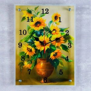 Сюжет Часы-картина настенные, интерьерные "Желтые цветы в вазе", бесшумные, 30 х 40 см