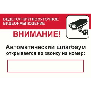 Табличка "Автоматический шлагбаум, ведется видеонаблюдение" А3 (40х30см)
