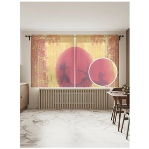 Тюль для кухни и спальни JoyArty "Бой на закате", 2 полотна со шторной лентой шириной по 145 см, высота 180 см.