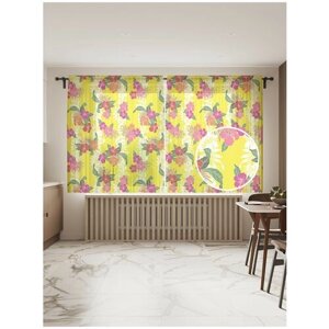 Тюль для кухни и спальни JoyArty "Букет тропических цветов", 2 полотна со шторной лентой, 145x180 см.
