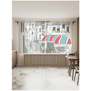 Тюль для кухни и спальни JoyArty "Частный магазинчик", 2 полотна со шторной лентой, 145x180 см.
