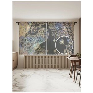 Тюль для кухни и спальни JoyArty "Цветочный едонорог", 2 полотна со шторной лентой шириной по 145 см, высота 180 см.