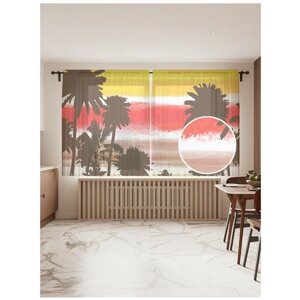 Тюль для кухни и спальни JoyArty "Гавайская радуга", 2 полотна со шторной лентой шириной по 145 см, высота 180 см.