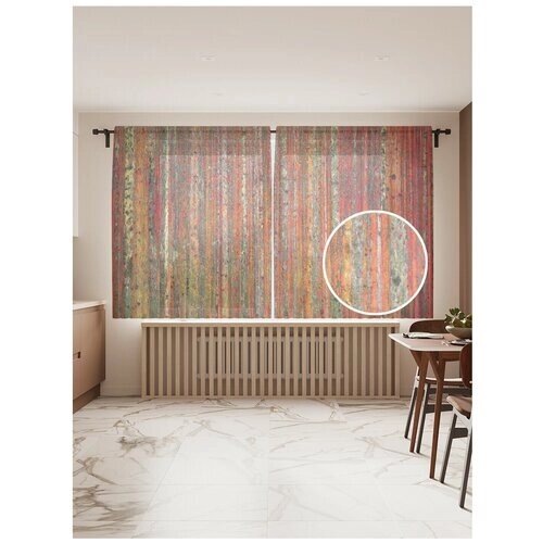 Тюль для кухни и спальни JoyArty "Лесной простор", 2 полотна со шторной лентой шириной по 145 см, высота 180 см.