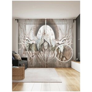 Тюль для кухни и спальни JoyArty "Мистика дракона", 2 полотна со шторной лентой шириной по 145 см, высота 265 см.