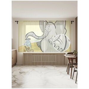 Тюль для кухни и спальни JoyArty "Необычная дружба", 2 полотна со шторной лентой, 145x180 см.