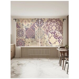 Тюль для кухни и спальни JoyArty "Плитка с цветочными узорами", 2 полотна со шторной лентой шириной по 145 см, высота 180 см.