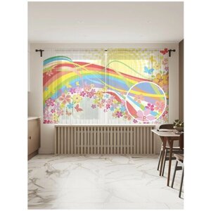 Тюль для кухни и спальни JoyArty "Радужный шлейф", 2 полотна со шторной лентой шириной по 145 см, высота 180 см.