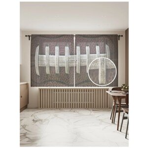 Тюль для кухни и спальни JoyArty "Шнуровка мяча", 2 полотна со шторной лентой шириной по 145 см, высота 180 см.