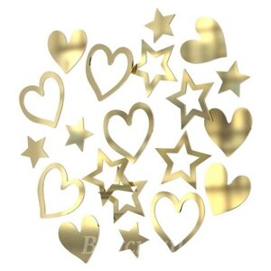 Украшение зеркальное золотое Сердца и звезды 20 шт. md001