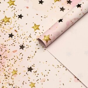 UPAK LAND Бумага упаковочная, глянцевая "Звезды", розовый, 70 х 100 см, 1 лист