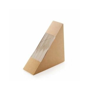 Упаковка картонная для бутерброда 130х130х50мм крафт с окном уп/50шт