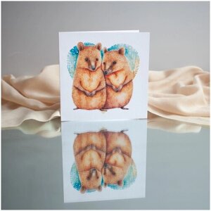 "Весёлые квокки", авторская открытка складная 15х15 см с конвертом, на дизайнерской бумаге, валентинка