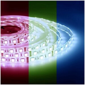 Яркая светодиодная лента Apeyron LSE 58 12В, цвет свечения RGB, 60д/м, 14,4Вт/м, smd5050, IP20, угол излучения 120 градусов, 5 м, подложки 10 мм