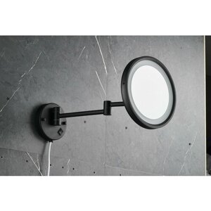 Зеркало для ванной OUTE, 20 см с подсветкой, настенное крепление, цвет черный матовый, круглое