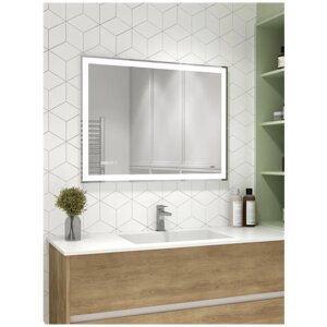 Зеркало для ванной с LED подсветкой, сенсором, часами, акриловый короб Reflection Double 900х700 RF4615DB