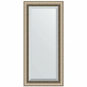 Зеркало Evoform Exclusive 113х53 BY 1142 с фацетом в багетной раме - Состаренное серебро с плетением 70 мм