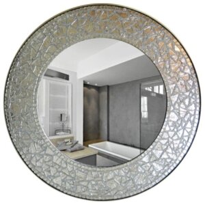 Зеркало круглое в раме из серебряной мозаики "Византия. Золотое Солнце"